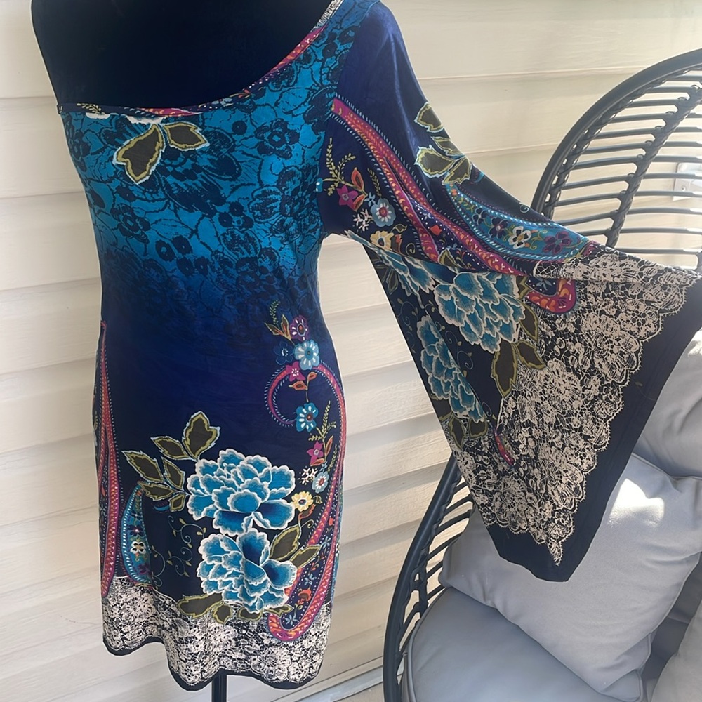 Doremi USA one shoulder vibrant floral cocktail dress w/winged sleeve (10)